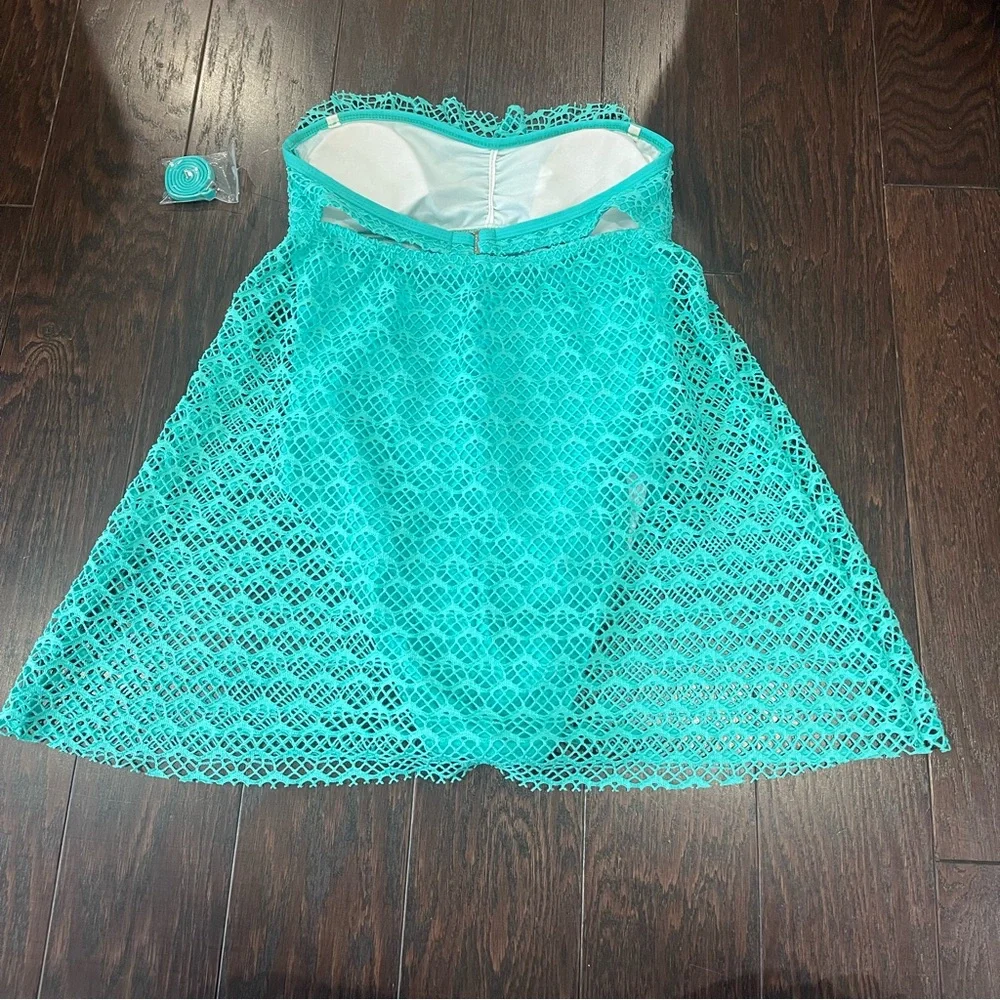 Nautica Absolutely Shore Soft Cup Bandeau Swim Dress Turquoise Size 6